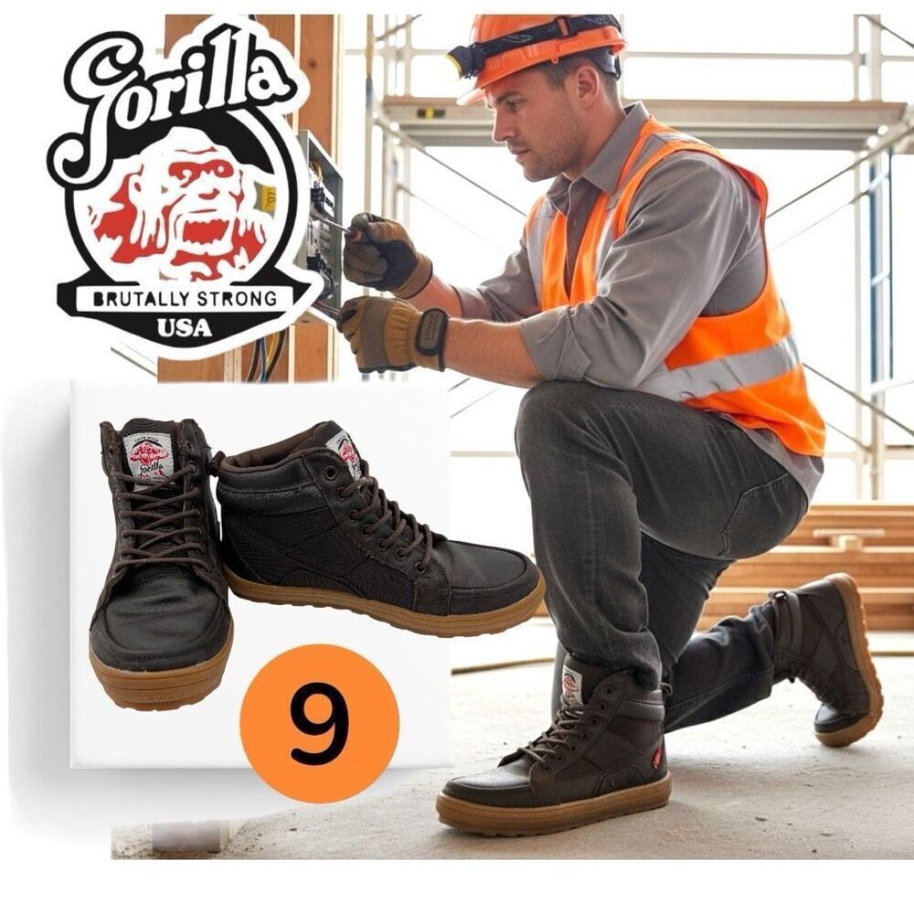 Gorilla Men's Brutally Strong USA Lace Up Ankle Work Boots Brown Sz 9 Heavy Duty